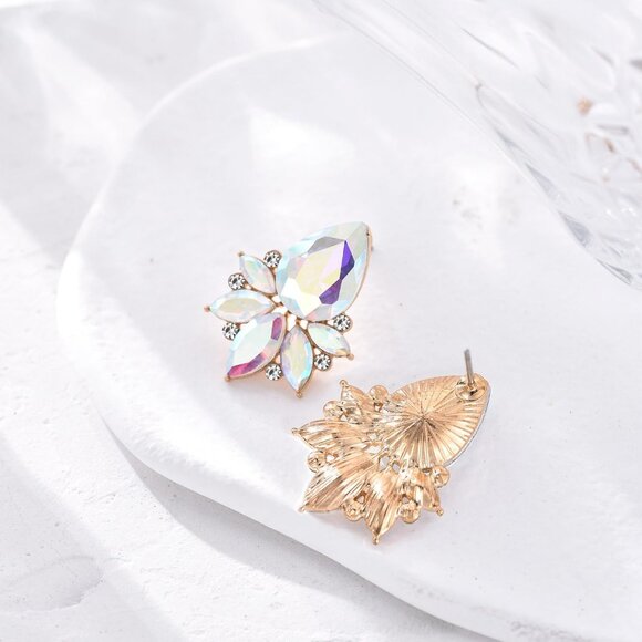 Vintage Rhinestone Earrings Fancy Crystal Cluster Drop Earrings Art Deco Earring - Picture 6 of 8